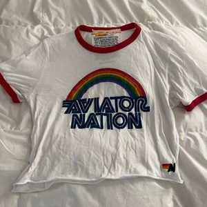 Aviator Nation Boyfriend Ringer Tee- White and Red